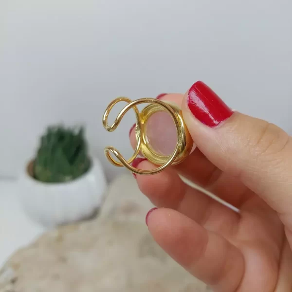 Imagem do produto Anel Pedra Quartzo Rosa Oval Polido Banho Dourado Regulável